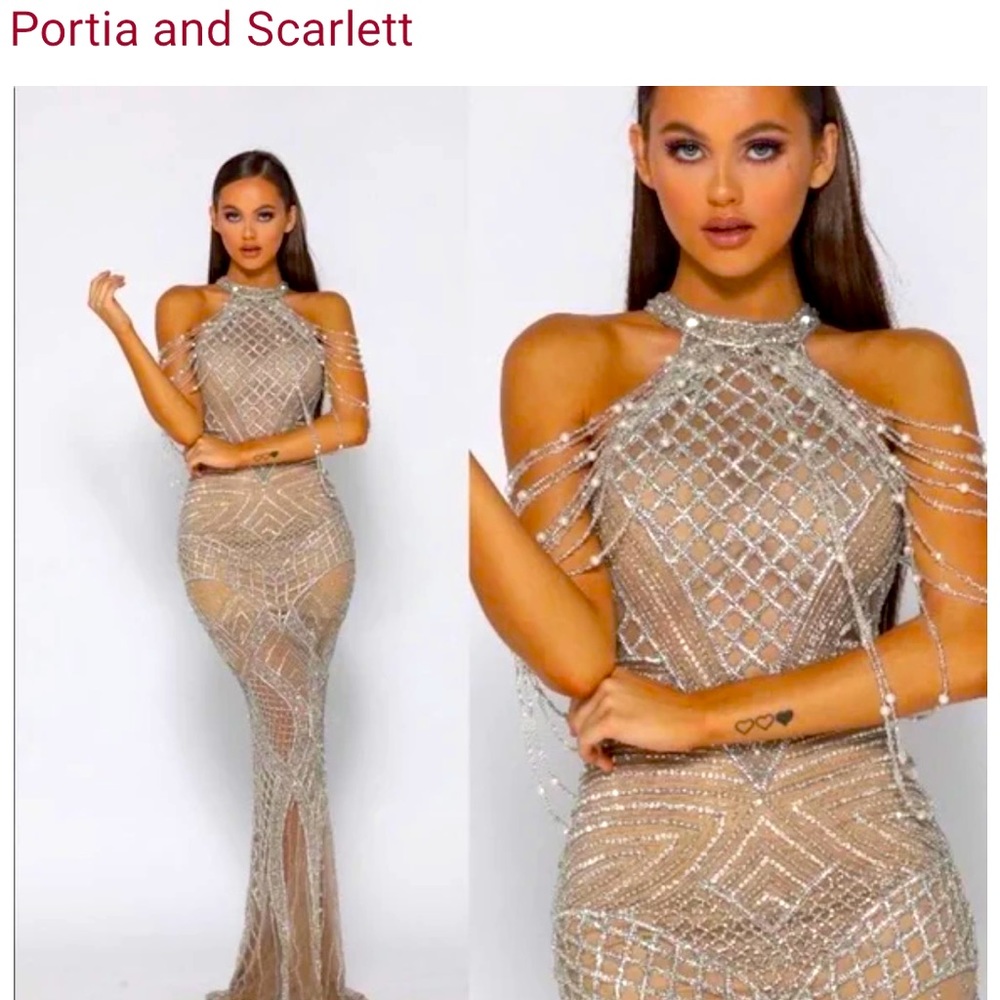 PORTIA & SCARLETT Crystal Nude Gown. Style Number 1962 Size 2